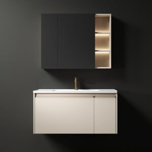 Cream Style Piano LacguerPanel Ceramic lntegratedBasin Master BedroomBathroom Cabinet