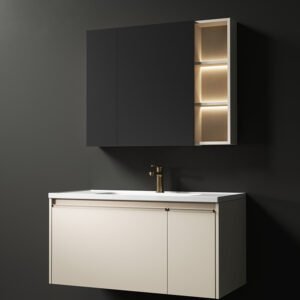 Alternative view of Cream Style Piano LacguerPanel Ceramic lntegratedBasin Master BedroomBathroom Cabinet