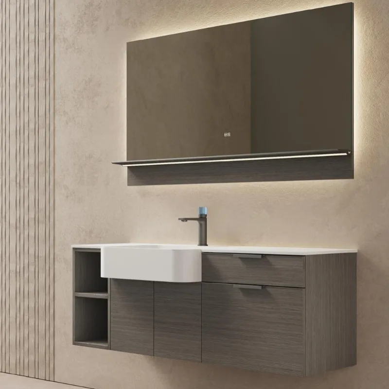 Gray wood grain bathroom cabinet countertop stone bathroom washbasin Storage cabinet bathroom vanity - Image 2