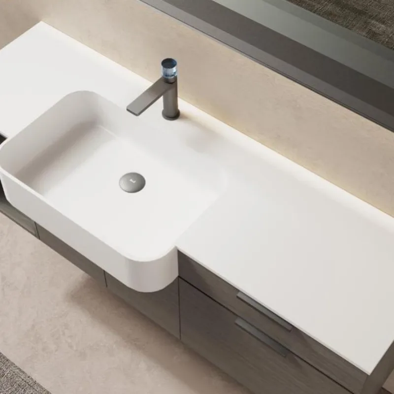 Gray wood grain bathroom cabinet countertop stone bathroom washbasin Storage cabinet bathroom vanity - Image 3