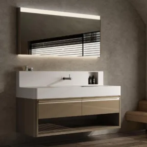 Alternative view of High-end custom brown bathroom countertop stone bathroom washbasin storage cabinet bathroom vanity