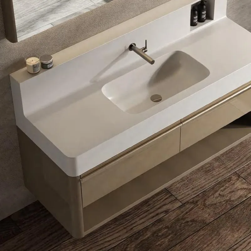 High-end custom brown bathroom countertop stone bathroom washbasin storage cabinet bathroom vanity - Image 3
