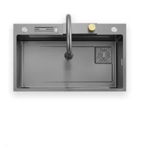 Ledge Double Bowl Gun Black Stainless Steel Topmount Kitchen Sink