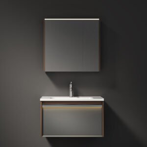 Modern Household Style Wall-Mounted Bathroom Cabinet Waterproof Plywood Ceramic Countertop Copper Drainer for Hotels Bath