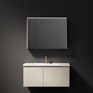 Modern Luxury Wall-Mounted Aluminum Alloy Bathroom Vanity High-Temperature Ceramic Integrated Wash Basin Two Storage Farmhouse