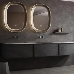 Modern style black wood veneer bathroom cabinet natural marble countertop bathroom shelf bathroom vanity