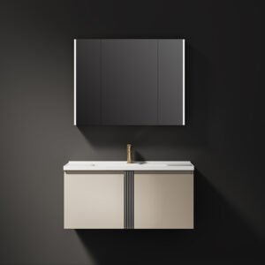Plywood Wall-mounted Bathroom Cabinet Luxury Ceramic Basin and LED Mirror Bathroom Cabinet