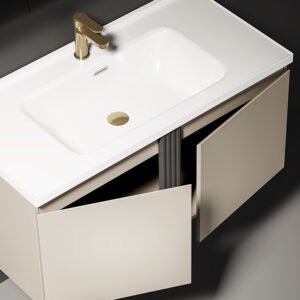 Alternative view of Plywood Wall-mounted Bathroom Cabinet Luxury Ceramic Basin and LED Mirror Bathroom Cabinet