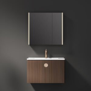 Retro Style Wall-mounted Stainless Steel Cabinet Vanity Mirror Cabinet With Light Large-capacity Storage Cabinet for Hotel