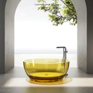 Transparent Artificial Stone Bathtubs Luxury Artificial Round Resin Stone Freestanding Bathtub With Drainer
