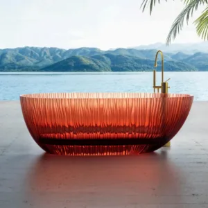 Light Luxury Freestanding Transparent High-end Resin Oval Bathtubs with No Armrests for Indoor Adult Hotel Home Use
