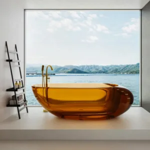 Modern Exported Orange Transparent Bathtubs 1.7m Soaking Resin Hot Sales for Hotels Bathrooms Gemstone Bathtub