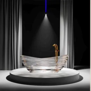 Polyester Resin Soaking Bathtubs Freestanding Oval Villa Hotel Gym Spa Crystal Transparent Colorful Luxury Tub