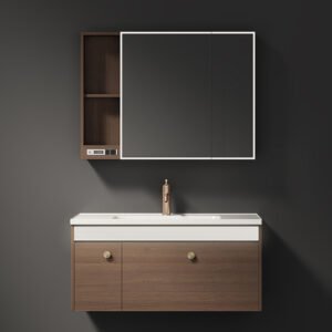 Vintage Style Smart Washstand Basin Bathroom Cabinet Set New Style Integrated Ceramic Basin Solid Wood