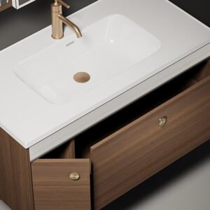 Alternative view of Vintage Style Smart Washstand Basin Bathroom Cabinet Set New Style Integrated Ceramic Basin Solid Wood