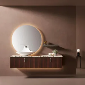 Walnut wood grain bathroom cabinet natural marble countertop stone bathroom washbasin Storage cabinet bathroom vanity