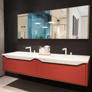Bathroom vanity Wine Red Bathroom Cabinet Luxury Natural Stone Countertop China Factory Wholesaler