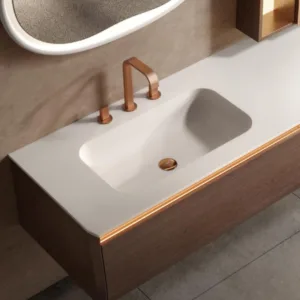 Alternative view of Bathroom vanity Wood grain bathroom cabinet natural marble countertop stone bathroom washbasin and mirror cabinet