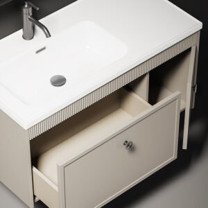 Alternative view of Wooden Wall Bathroom Lighting Vanities Cabinet With Sink LED Mirror Modern Washing Ceramic Basin Bath Vanity Set Wholesale Price