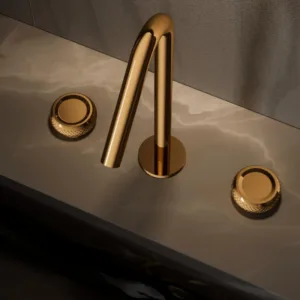 Australian Taps Deck Mounted Mixer PVD Brushed Gold Basin Mixer with Two Handles Lead Free