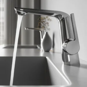 Deao Modern Design Deck Mounted Chrome Bathroom Basin Faucet Hot and Cold Mixer Washbasin Tap for Bathroom