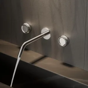 Elegant Chrome Plated Contemporary Wall-Mounted Dual Handle Brass Faucet Stainless Steel NSF Certified for Bathroom Wash Basin