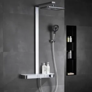 German Black Thermostatic Shower Set Local Copper Square Shower Head 3 Holes Bathroom Shelf White Mirror Rain Wall-Mounted