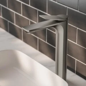 Grey Brass Tall Contemporary Faucet with Ceramic Valve Core Single Handle Single Hole Deck Mounted for Bedroom Living Room Use