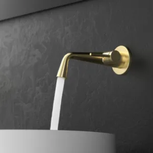 Luxury Brass Wall-Mounted Bathroom Faucet Brushed Gold Sink Faucet with Sleek Design Ceramic Valve Core for Modern Home Upgrades