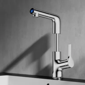 Modern Single-Hole Mount Brass Chrome Bathroom Sink Faucet with Ceramic Valve Core Mixer Deck Mounted Raised/Lowered Function