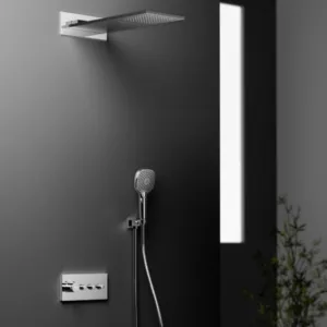 Wall Mounted Gun Gray Rainfall Waterfall 4 Way Bathroom Brass Thermostatic Shower Head System Shower Faucet Set with Tub Spout
